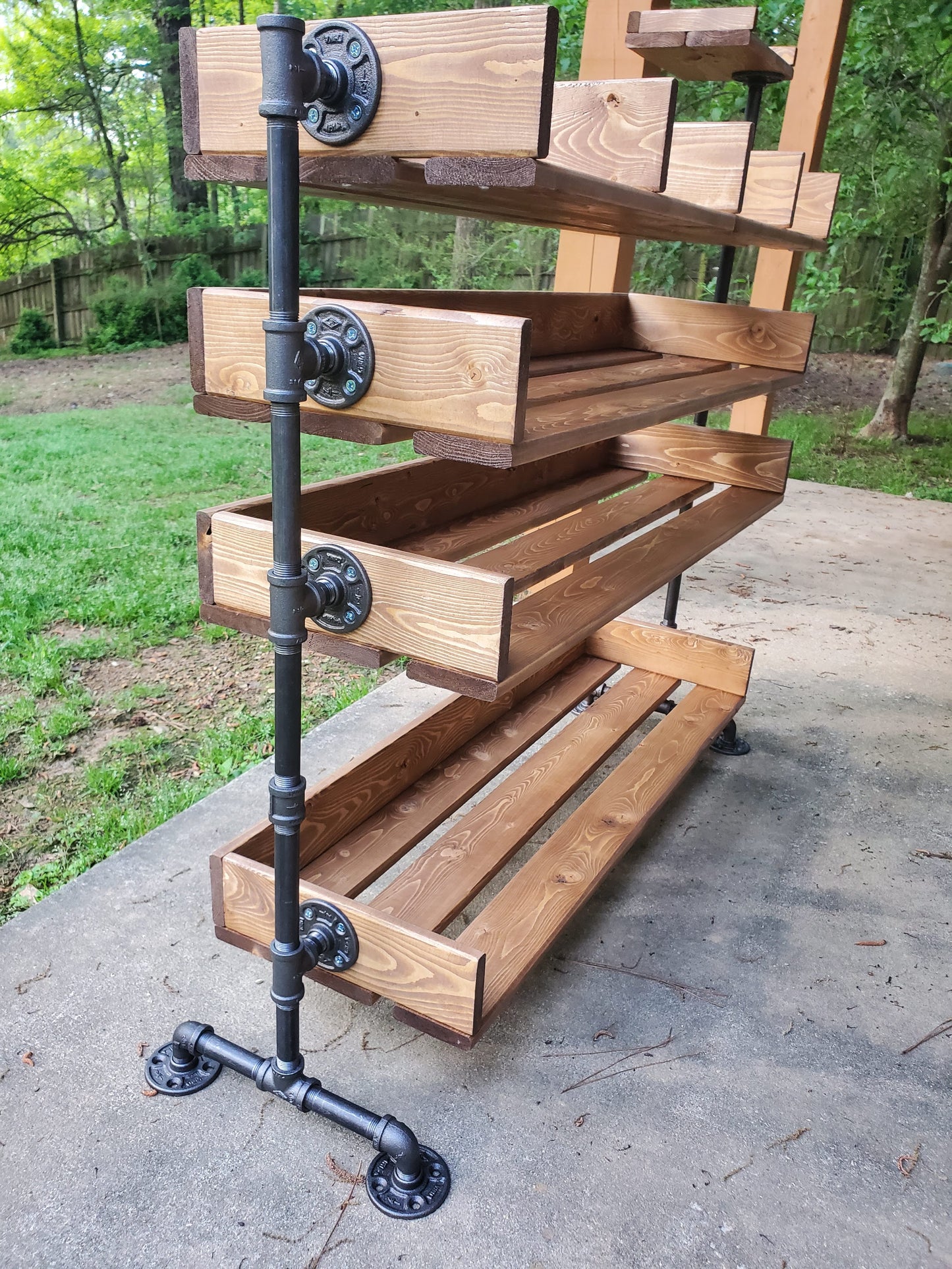 Wide Reclaimed Wood Shoe Stand with Boot Level / Rack / Organizer with Pipe Stand Legs