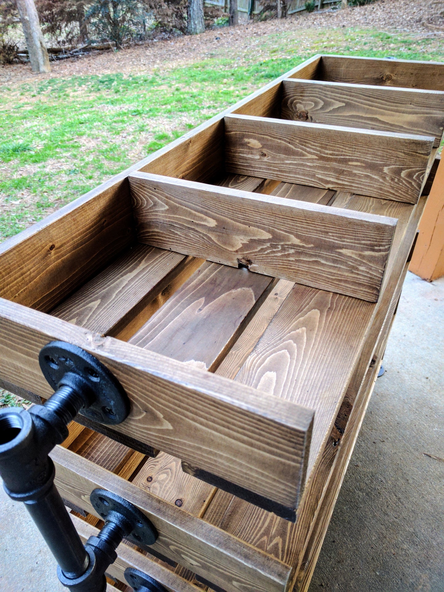 Wide Handmade Reclaimed Cubbies Wood Shoe Stand / Rack / Organizer with Pipe Stand Legs