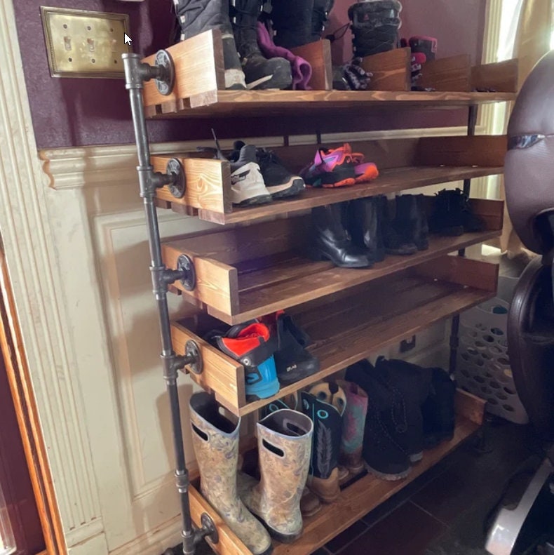 Industrial Pipe and Wood Shoe Rack, Shoe Organizer