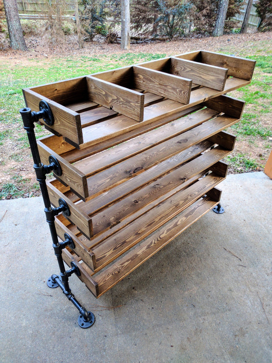 Wide Handmade Reclaimed Cubbies Wood Shoe Stand / Rack / Organizer with Pipe Stand Legs