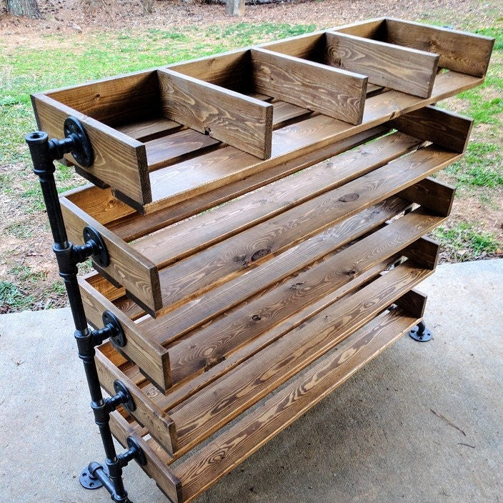 Wide Handmade Reclaimed Cubbies Wood Shoe Stand / Rack / Organizer with Pipe Stand Legs