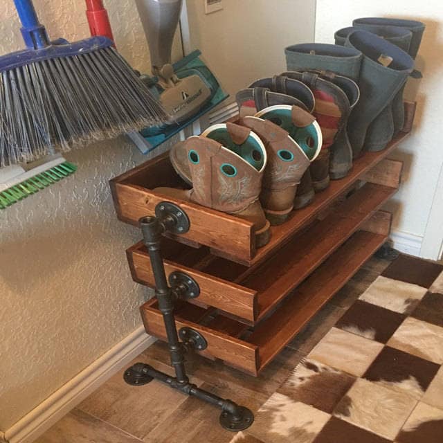 Handmade Reclaimed Wood Shoe Stand / Rack / Organizer with Pipe Stand Legs