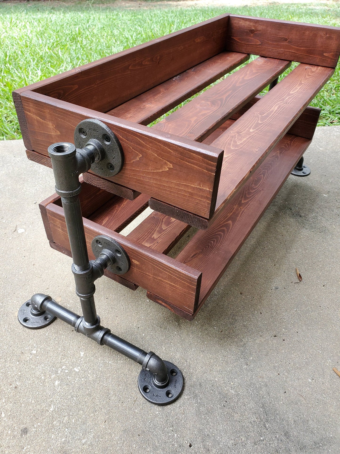Handmade Reclaimed Wood Shoe Stand / Rack / Organizer with Pipe Stand Legs