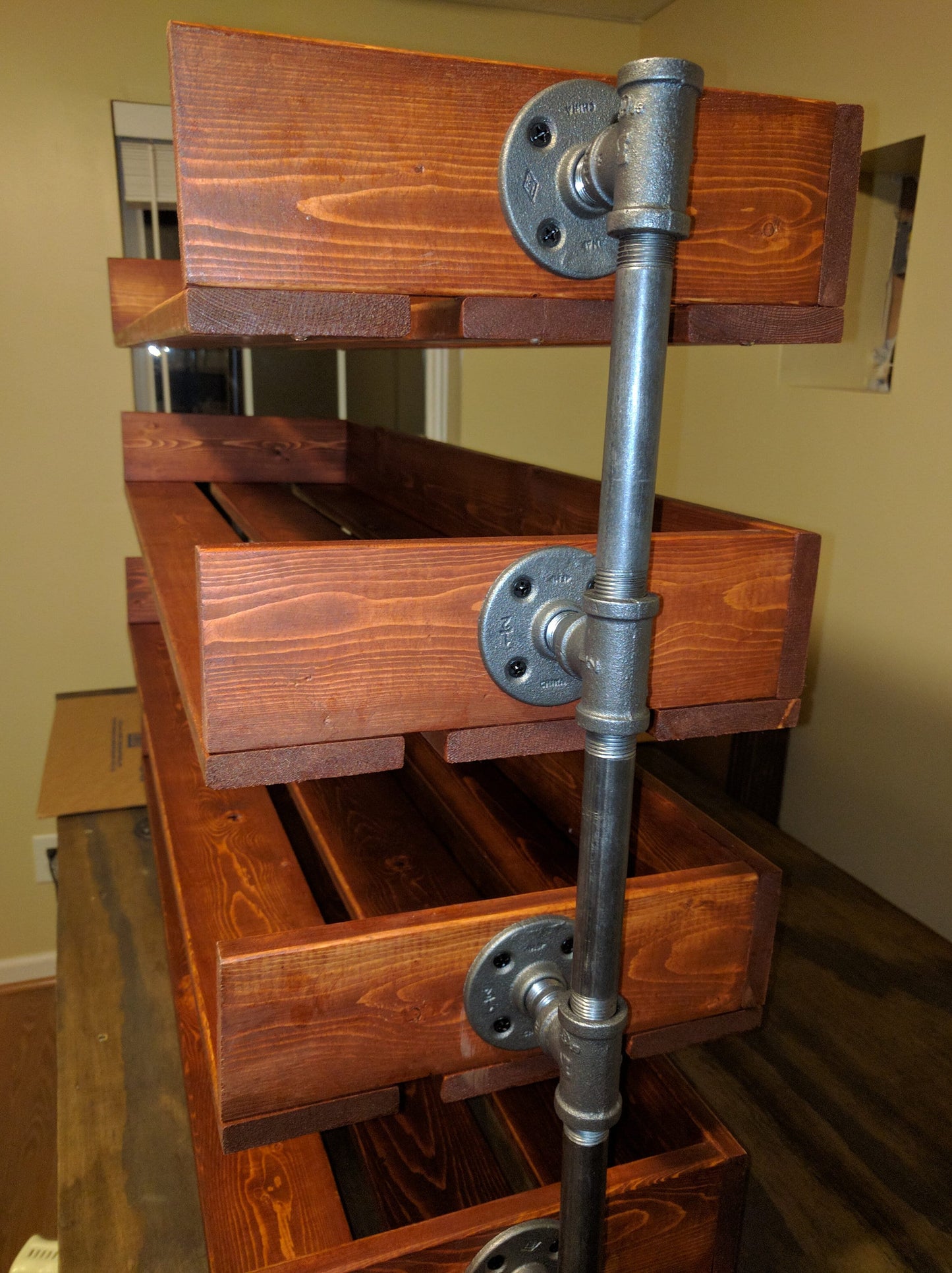 Handmade Reclaimed Cubbies Wood Shoe Stand/ Boot level / Rack / Organizer with Pipe Stand Legs