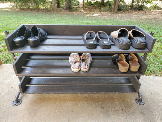 Handmade Reclaimed Wood Shoe Stand / Rack / Organizer with Pipe Stand Legs